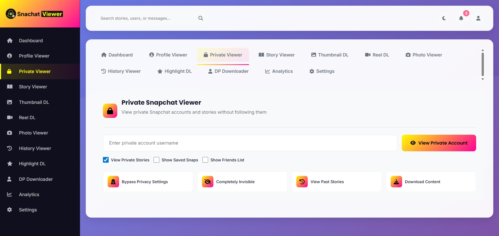 Private Viewer options dashboard screenshot