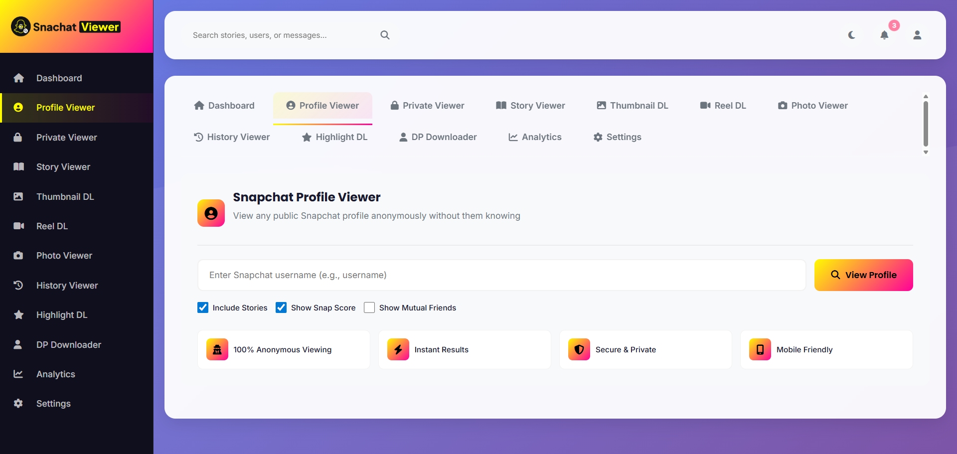 Snapchat Viewer profile feature screenshot