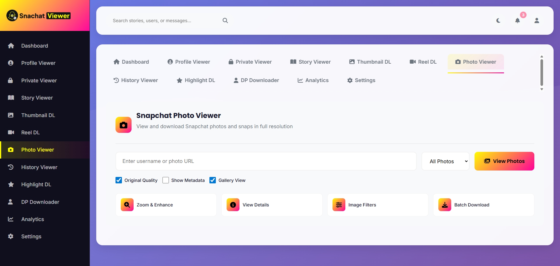 Photo Viewer dashboard screenshot
